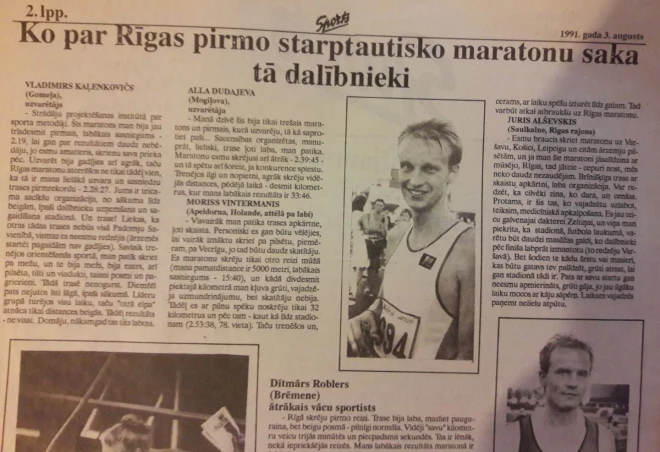 Izgriezums no avīzes "Sports", 1991. gada 3. augusta izdevums. 