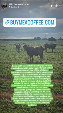 Alda Gobzema ziņojums sekotājiem internetā.