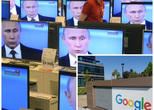 Krievijas diktators Vladimis Putins un "Google" galvenā mītne Kalifornijā (foto: Scanpix / AFP / Reuters)