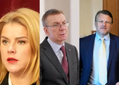 Ministru prezidente Evika Siliņa, Valsts prezidents Edgars Rinkēvičs un politiķis Ainārs Šlesers.