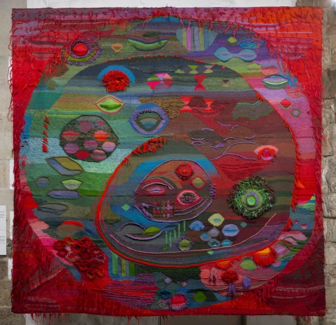 Edīte Pauls-Vīgnere. Kosmoss. 1969. Gobelēns. Vilna, lini, jaukta tehnika. DMDM kolekcija.