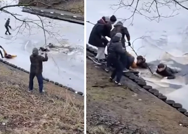 ВИДЕО: прохожие вытащили людей, провалившихся под лед Городского канала в Риге