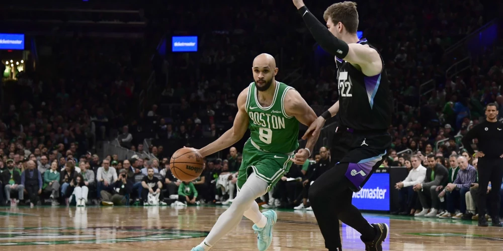 "Celtics" mājās ar rezultātu 114:108 (25:24, 28:23, 37:22, 24:39) uzvarēja Jūtas "Jazz" komandu.