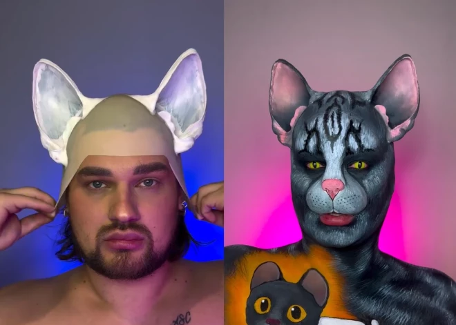 Jo tālāk, jo iespaidīgāk! Grima meistars Amuna Davis pārtop par "Straumes" kaķi (VIDEO)