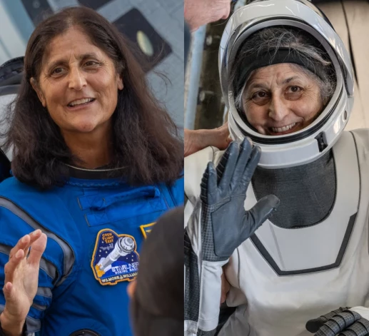 Sunita pirms un pēc misijas.