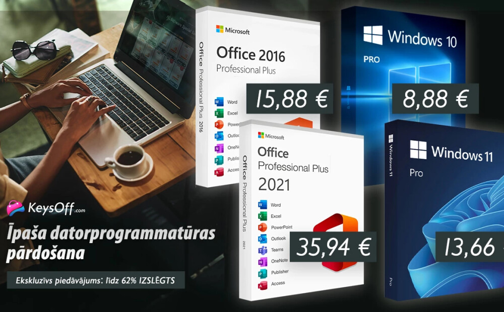 Datora programmatūras pārdošana: Office 2021 Pro lietošanas mūža licence tikai par 29,29 EUR