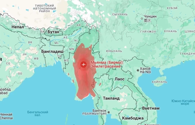 Территория страны, затронутая землетрясениями.
