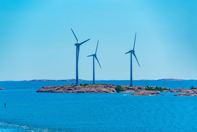 Vēja turbīnas Ālandu salās, Somijā.
