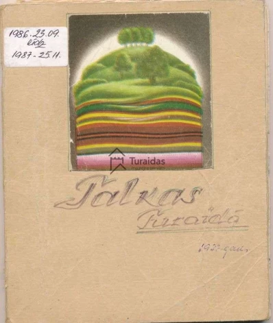 Dienasgrāmata. Talkas Turaidā. 1986.23.09. līdz 1987.25.11. Ieraksti kladē par talkotājiem un darāmajiem darbiem. Ierakstus veica Rūta Brice, atbildīgā par talcinieku darba organizēšanu.