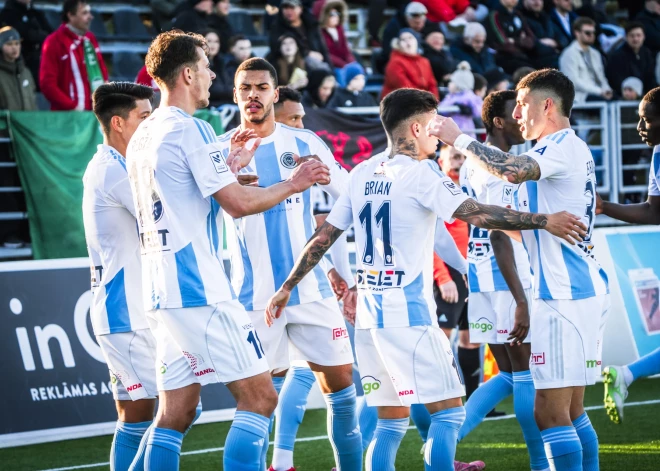 "Riga" pārliecinoši uzvar Liepājā, pakāpjoties uz otro vietu Latvijas futbola virslīgas turnīrā