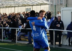 "Daugavpils" futbolisti līksmo pēc gūtajiem vārtiem (foto: Margarita Vigule)