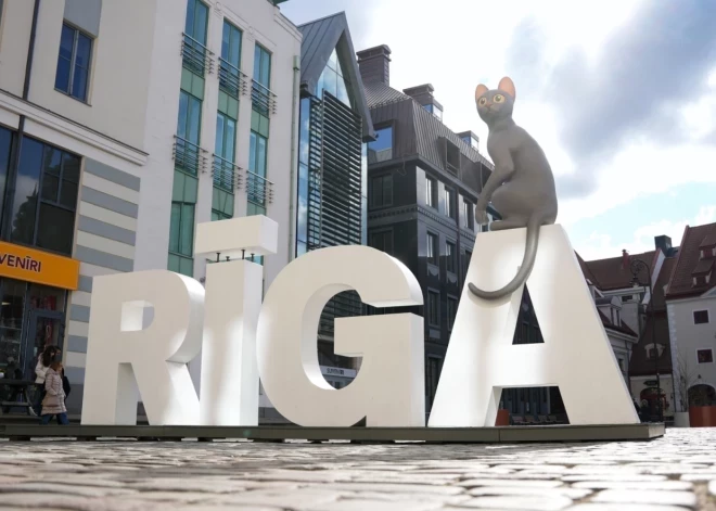 Буквы "RĪGA" с сидящим сверху котом из анимационного фильма "Поток" переехали на новое место