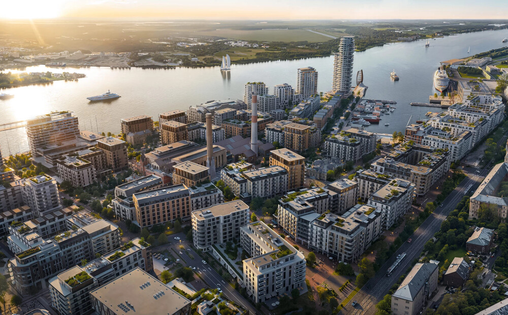 FOTO: Pirmās trīs ēkas Riga Waterfront attīstībā: ar cieņu pret Rīgas centra arhitektūru un modernās dzīves prasībām