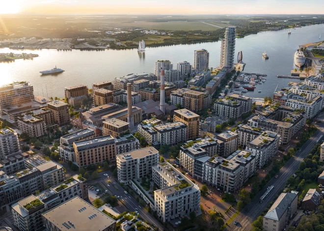 FOTO: Pirmās trīs ēkas Riga Waterfront attīstībā: ar cieņu pret Rīgas centra arhitektūru un modernās dzīves prasībām