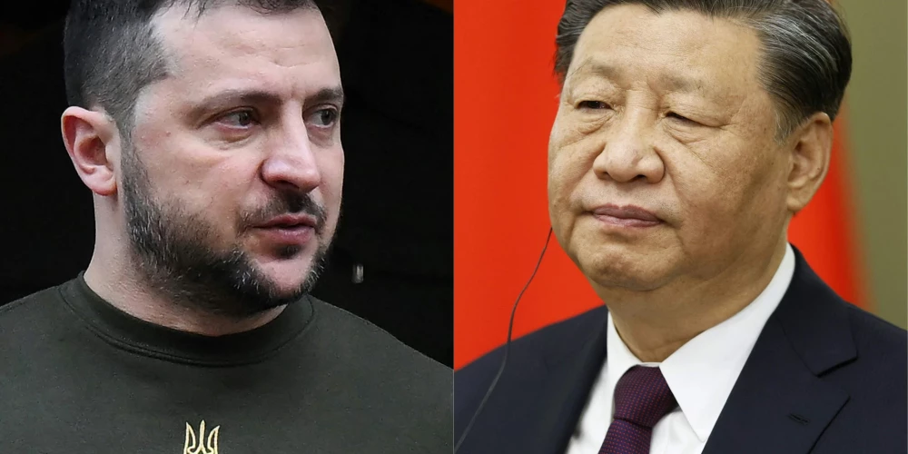 Ukrainas prezidents Volodimirs Zelenskis un Ķīnas prezidents Sji Dzjiņpins