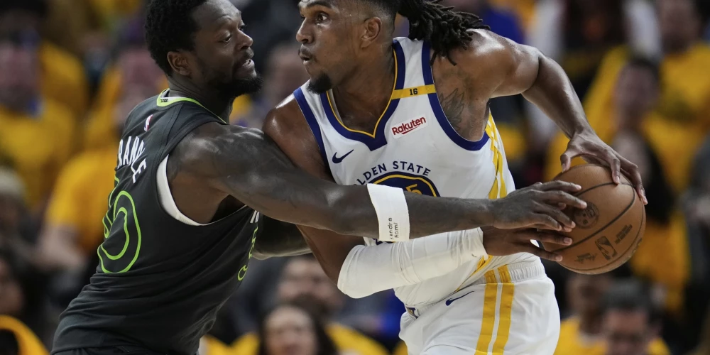 Minesotas "Timberwolves" sestdien Sanfrancisko svinēja uzvaru Nacionālās basketbola asociācijas (NBA) izslēgšanas spēļu otrās kārtas trešajā mačā un ar 2-1 izvirzījās vadībā sērijā ar Goldensteitas "Warriors".