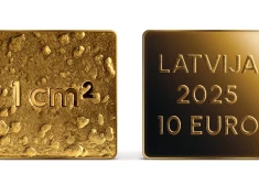 Latvijas Banka laiž klajā zelta monētu, kurā iekalts kvadrātcentimetrs Latvijas zemes