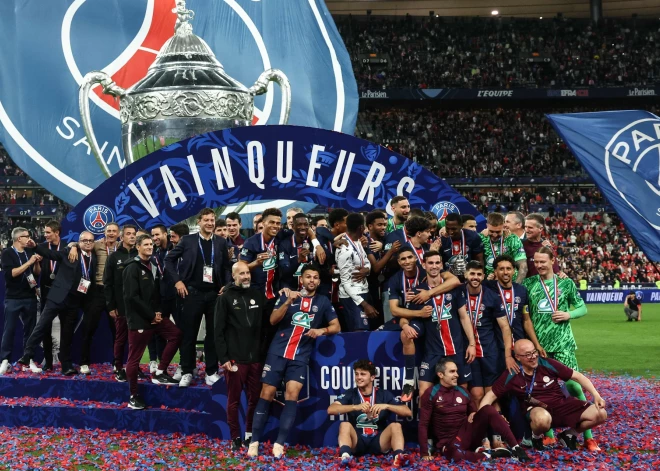 PSG futbolisti pirms Čempionu līgas fināla vēl triumfē Francijas kausa izcīņā