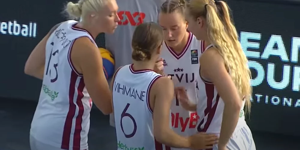Latvijas 3x3 basketbola izlases dāmas spēlēs ceturtdaļfinālā (ekrānuzņēmums no video)