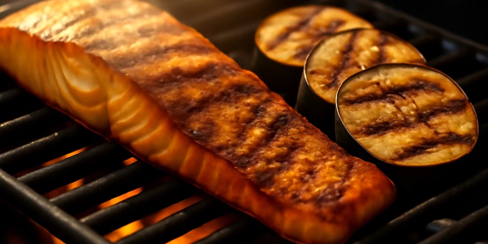 Grilēts lasis ar baklažāniem