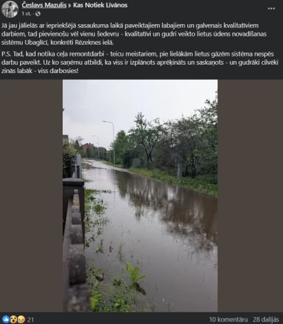 Lietavās applūdušo Līvānu aina (ekrānuzņēmums no "Facebook" grupas "Kas notiek Līvānos")