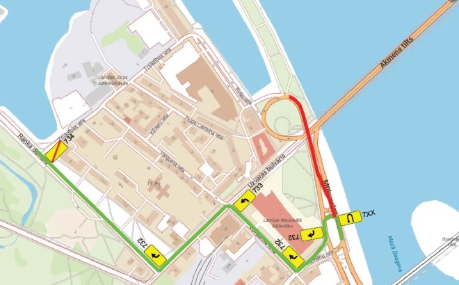 Satiksmes slēgšanas zona un apbraukšanas maršruts