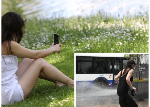Vai varēs sauļoties vai būs jāmirkst? (foto: Evija Trifanova / Lita Millere / LETA; kolāža: jauns.lv)