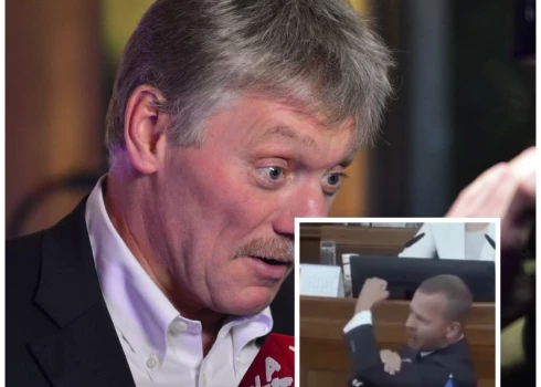 Dmitrijs Peskovs un Aleksejs Rosļikovs (foto: Vidapress / Picvario Media, LLC Alamy un ekrānuzņēmums no video; kolāža: jauns.lv)
