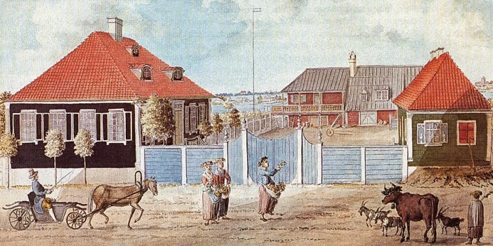 Johans Kristofs Broce. “Jāņu vakars Muižeļa namā” (1793. gads; latviešu Brāļu draudzes locekļu dzimta Muižeļu ģimene dzīvoja muižā Pārdaugavā – Zunda (Ķīpsalas) apkaimē).