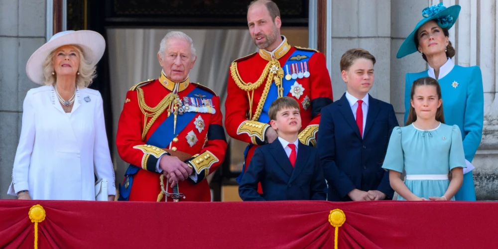 Queen Camilla, King Charles III, William, Prince Of Wales, Princess Charlotte, Prince Louis and Prince George watch Trooping The Colour Birthday Parade from. Buckingham Palace to celebrate King Charles III birthday.Photo credit: London News Pictures