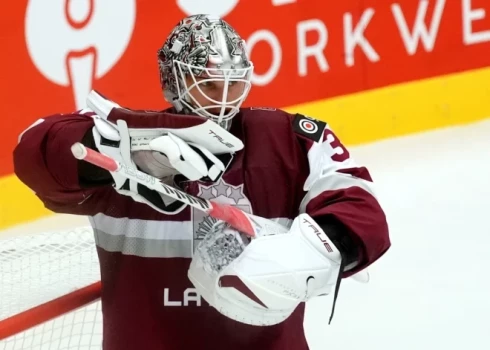 Elvis Merzļikins pēdējo reizi Latvijas vārtus sargāja 2024. gada pasaules čempionātā.