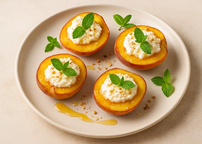 Летний десерт за 15 минут: запеченные персики с рикоттой и медом