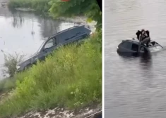 ВИДЕО: в Огре автомобиль ездил по пешеходной дорожке, а потом намеренно въехал в реку