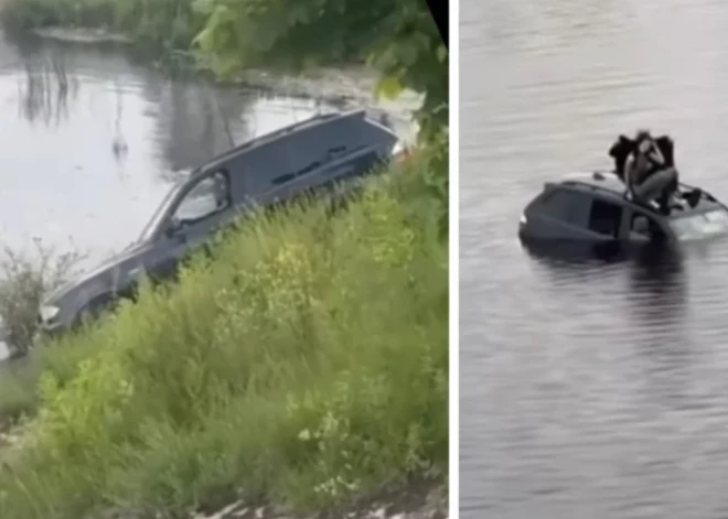 VIDEO: Ogrē ar BMW džipu veic neloģiskas darbības; drīz vien mašīnu atrod upē un uzsāk pasažieru glābšanas operāciju