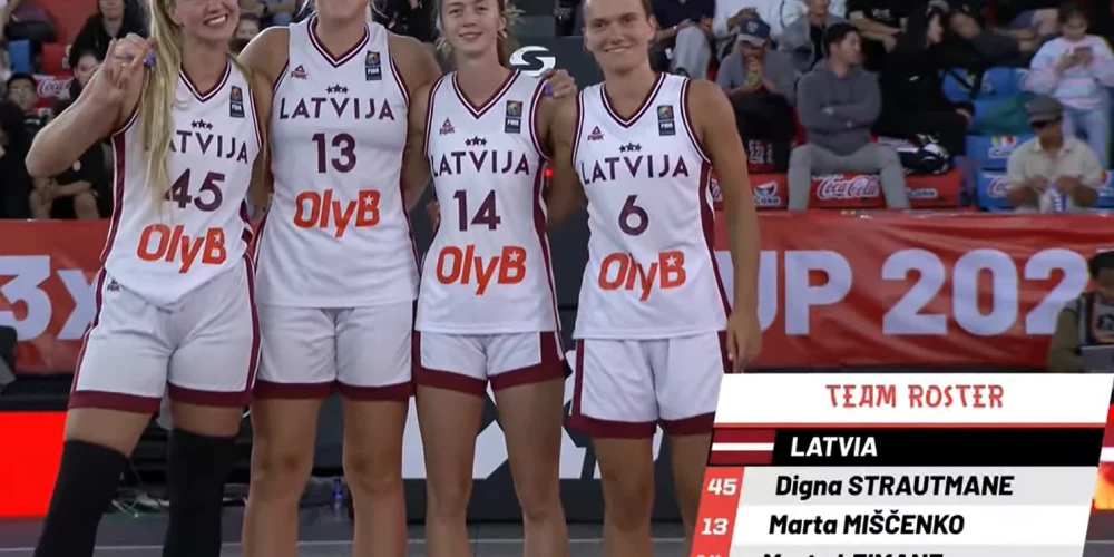 Latvijas 3x3 sieviešu izlase pirms spēles ar Ungāriju (ekrānuzņēmums no video)