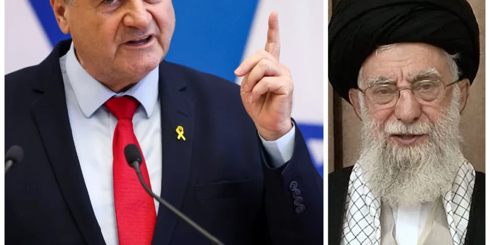 Izraēlas ārlietu ministrs Izraēls Kacs un Irānas augstais līderis ajatolla Ali Hamenei (foto: Scanpix / EPA / AFP; kolāža: jauns.lv)
