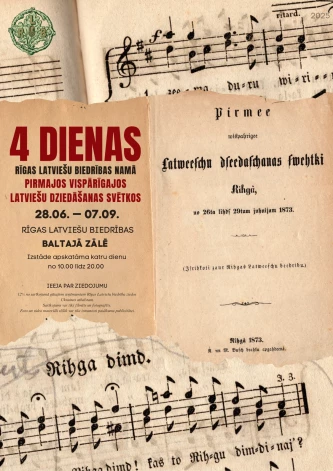 Rīgas Latviešu biedrībā, Dziesmu svētku tradīcijas šūpulī, aplūkojama izstāde, kas vēsta par četrām dienām RLB namā Pirmajos vispārīgajos latviešu Dziedāšanas svētkos Rīgā, 1873. gada 26.–29. jūnijā.