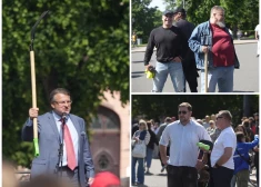 Šlesers pie Brīvības pieminekļa uzrunā vēlētājus krieviski un aicina mainīt varu Latvijā. FOTO, VIDEO