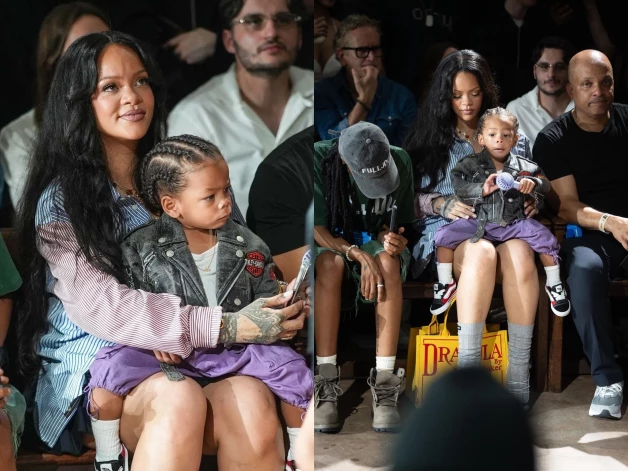 Рианна на показе Dior Homme с младшим сыном Риотом.