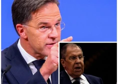 NATO ģeneerālsekretārs Marks Rute un Krievijas ārlietu ministrs Sergejs Lavrovs (foto: Scanpix / AFP / AP; kolāža: jauns.lv)