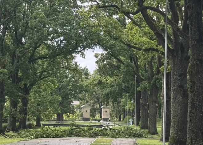 FOTO, VIDEO: vētra pamatīgi postījusi Valmieru – daudzviet uz ceļiem sagāzušies koki