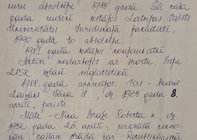 Baibas Laizānes (Bražes) 1990. gada 8. augustā rakstītā autobiogrāfija.