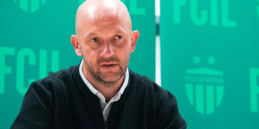 Viktors Morozs preses konferencē pēc spēles pret Tallinas "Levadia".