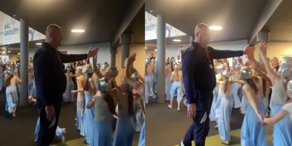 Publicētajā video redzams, kā kāds policists dod pieci dejotājām.