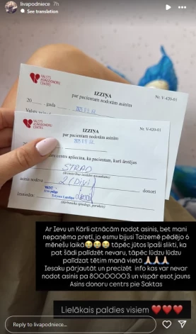 Ekrānuzņēmums no Līvas Podnieces "Instagram"