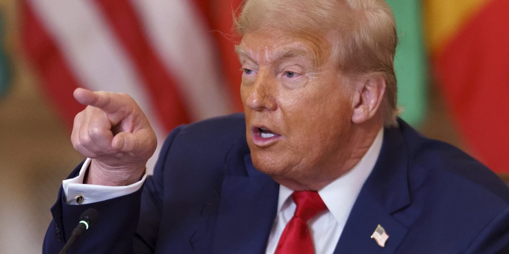 United States President Donald J Trump during a meeting with African leaders at the White House, Washington, DC, USA, 09 July 2025. President Trump is meeting with the leaders of Gabon, Guinea-Bissau, Liberia, Mauritania and Senegal at the White House to discuss trade. Credit: Will Oliver / Pool via CNP