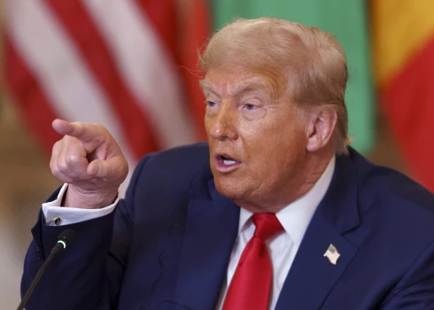 United States President Donald J Trump during a meeting with African leaders at the White House, Washington, DC, USA, 09 July 2025. President Trump is meeting with the leaders of Gabon, Guinea-Bissau, Liberia, Mauritania and Senegal at the White House to discuss trade. Credit: Will Oliver / Pool via CNP