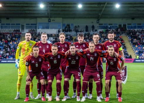 Latvijas futbola izlase pirms Pasaules kausa kvalifikācijas spēles pret Albāniju.
