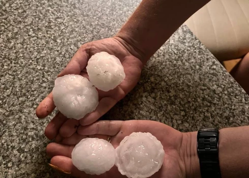 Iespaidīgie krusas graudi Smiltenes novadā (foto: Inga Ceļmillere)