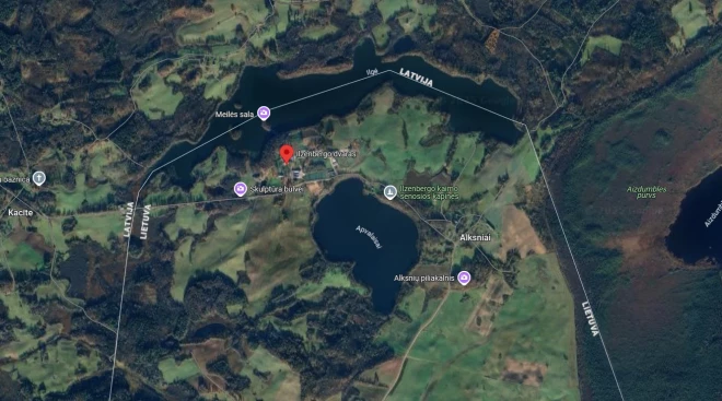 Ilzes muižas atrašanās vieta pie Latvijas un Lietuvas robežas (ekrānuzņēmums no "Google Maps")